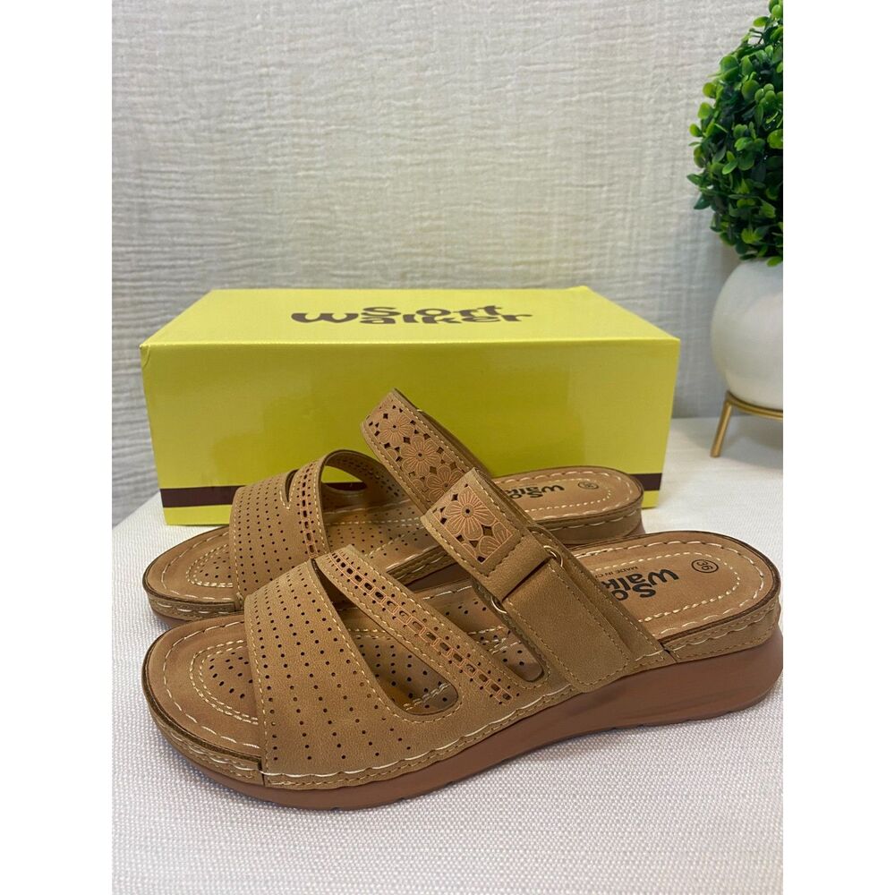 NEW Soft Walker Sandals Women's Size 36 Taupe Comfort